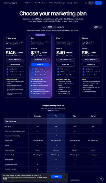 ActiveCampaign pricing page as we read it on 2026-10-19