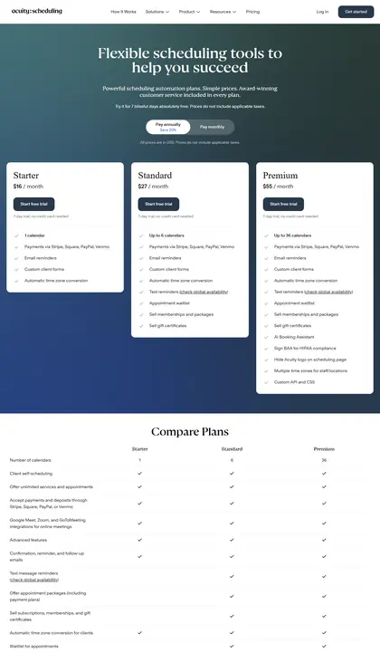 Acuity Scheduling pricing page as we read it on 2026-10-19