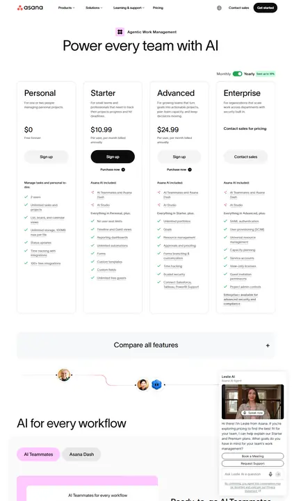 Asana pricing page as we read it on 2026-10-19
