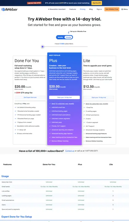 AWeber pricing page as we read it on 2026-10-19