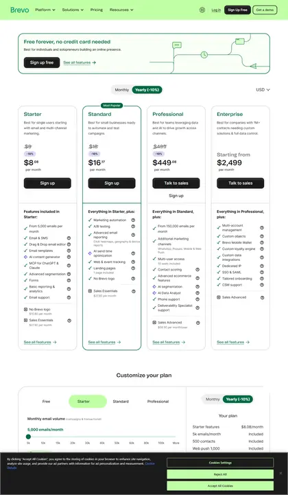 Brevo pricing page as we read it on 2026-10-19