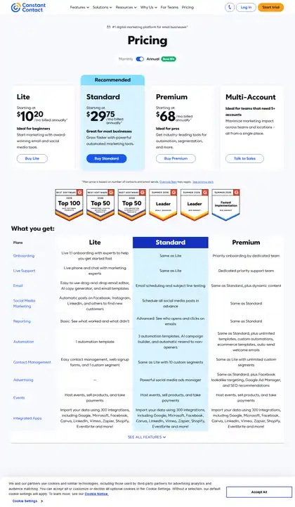 Constant Contact pricing page as we read it on 2026-10-19