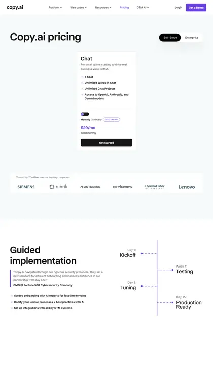 Copy.ai pricing page as we read it on 2026-10-19