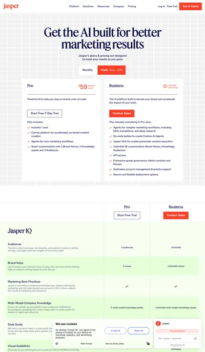 Jasper pricing page as we read it on 2026-10-19