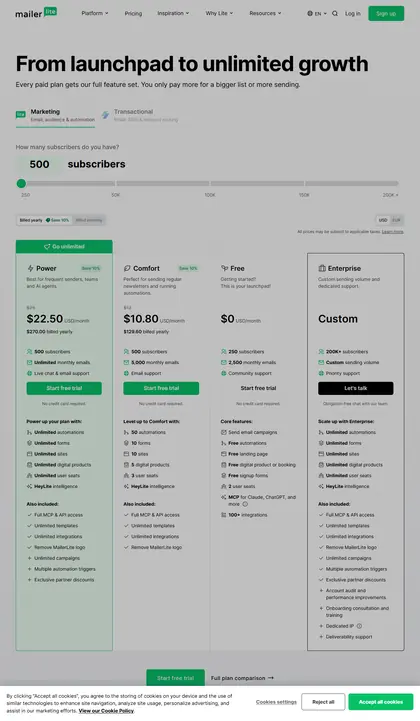 MailerLite pricing page as we read it on 2026-10-19