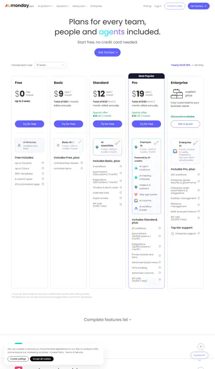 monday.com pricing page as we read it on 2026-10-19