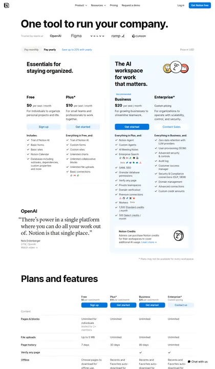 Notion pricing page as we read it on 2026-10-19