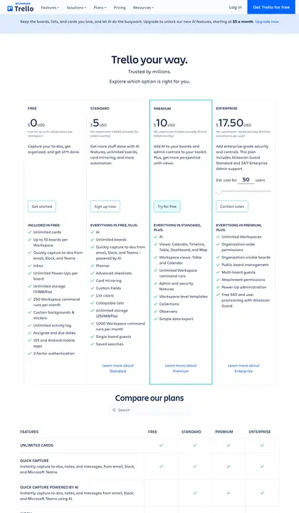 Trello pricing page as we read it on 2026-10-19
